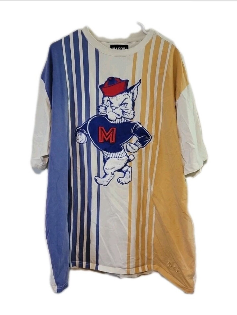 Makobi Urban Streetwear Wildcat Cat Blue Yellow College Tee Shirt Big Tall 3XB